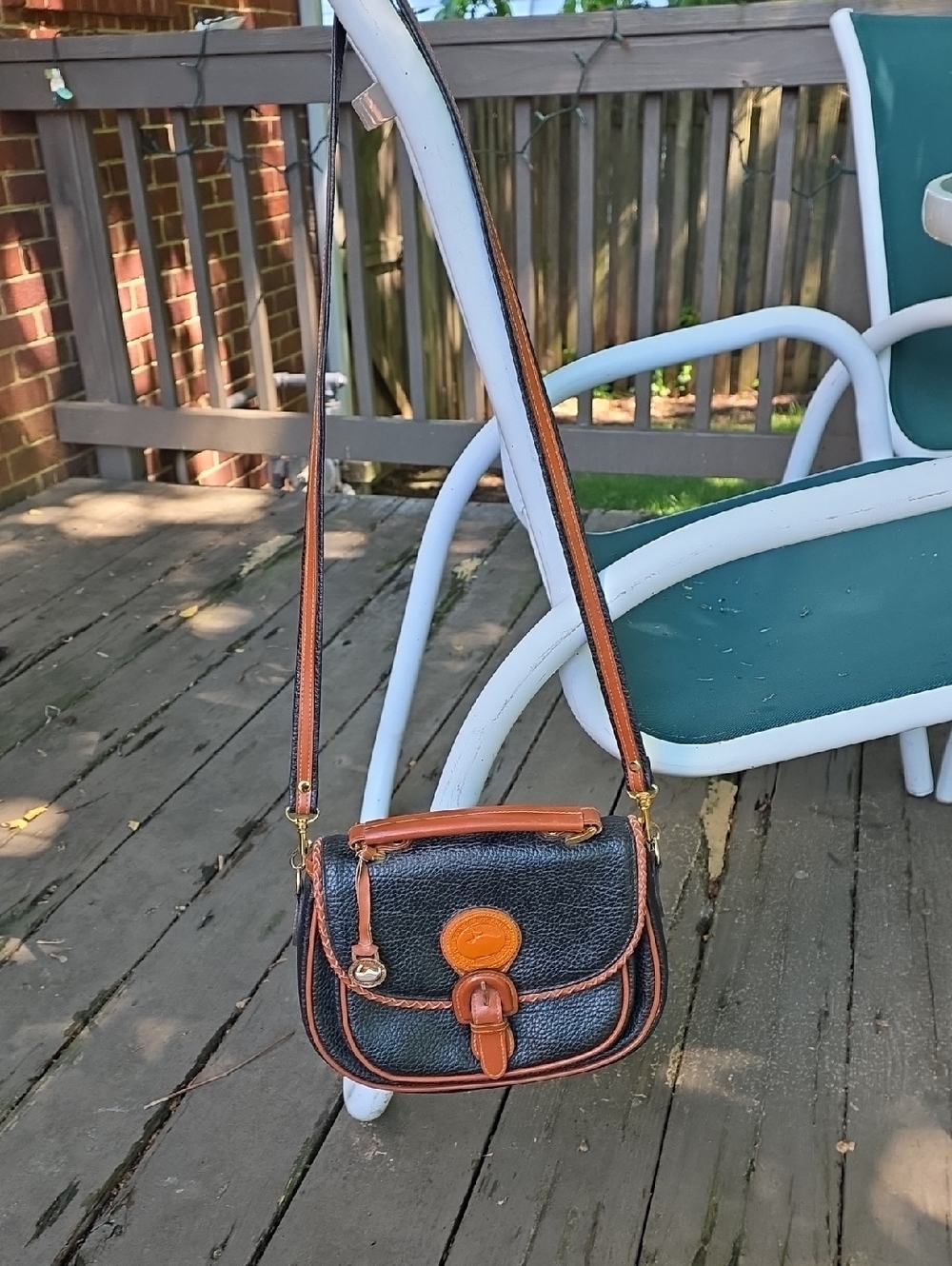 Dooney & Bourke Black Pebble Leather Crossbody with Brown Trim